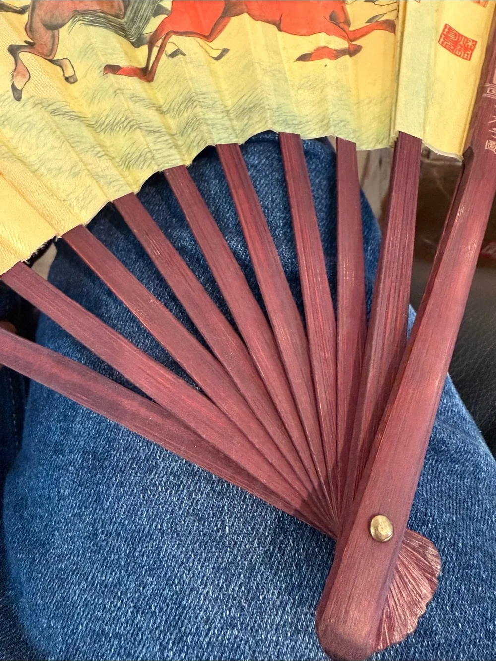 Vintage Chinese 8 Running Horses silk folding fan
